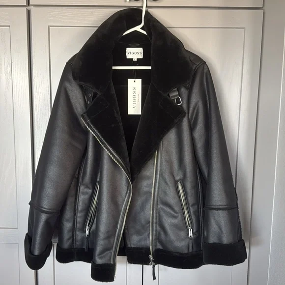 Black leather oversized jacket - Picture 1 of 3
